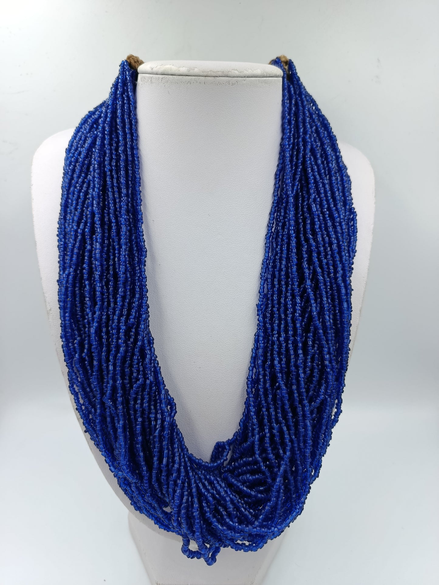 Vintage Statement Kette blau Glasperlen Multistrang ethnisch Boho 57 cm