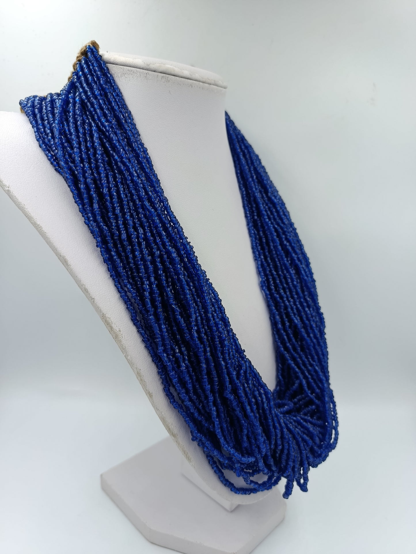 Vintage Statement Kette blau Glasperlen Multistrang ethnisch Boho 57 cm