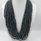 Vintage Statement Kette mehrreihig grau Glasperlen Ethno Boho mit Münzverschluss