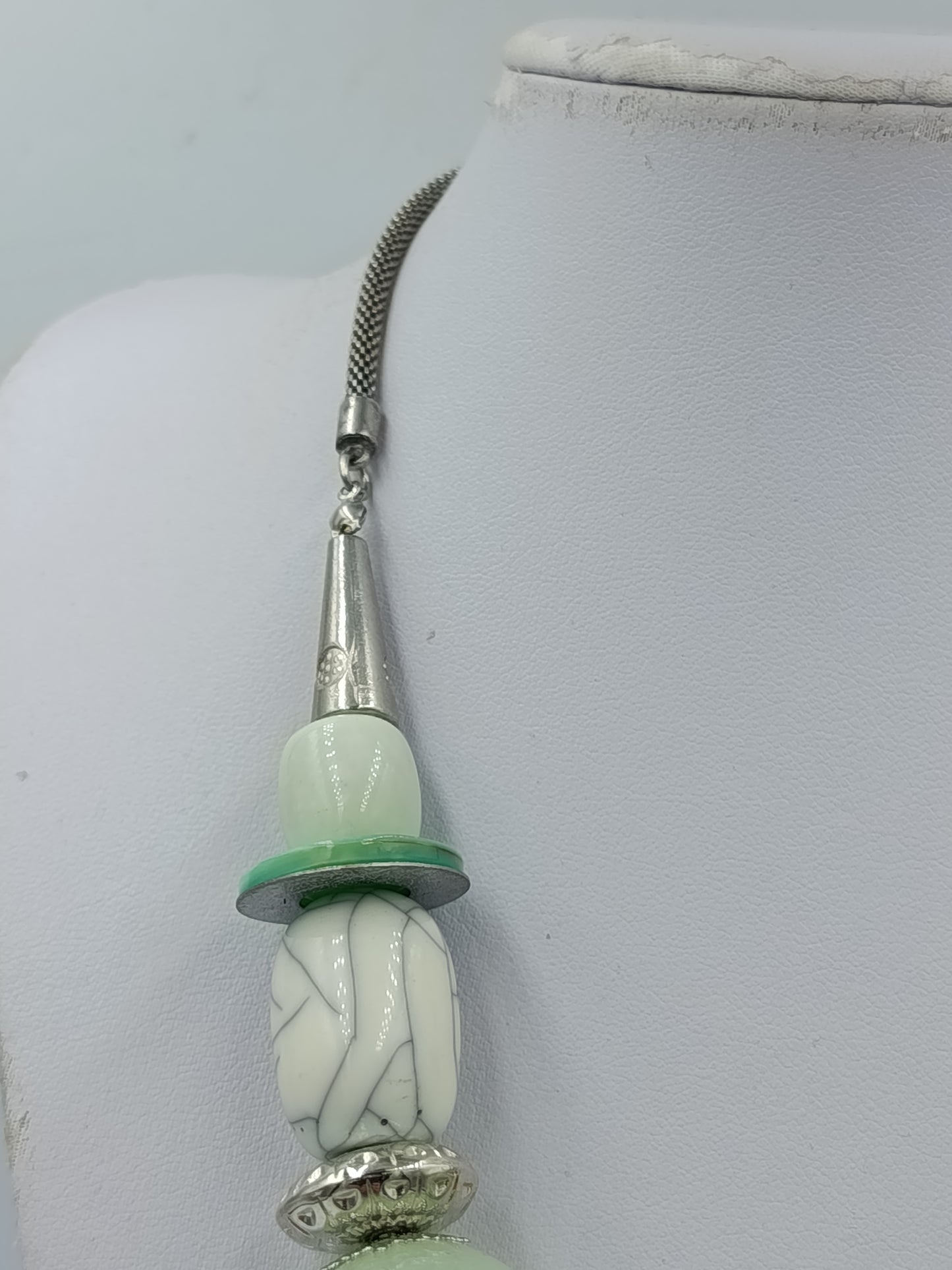 Statement Kette mintgrün silber große Perlen Vintage Design Collier