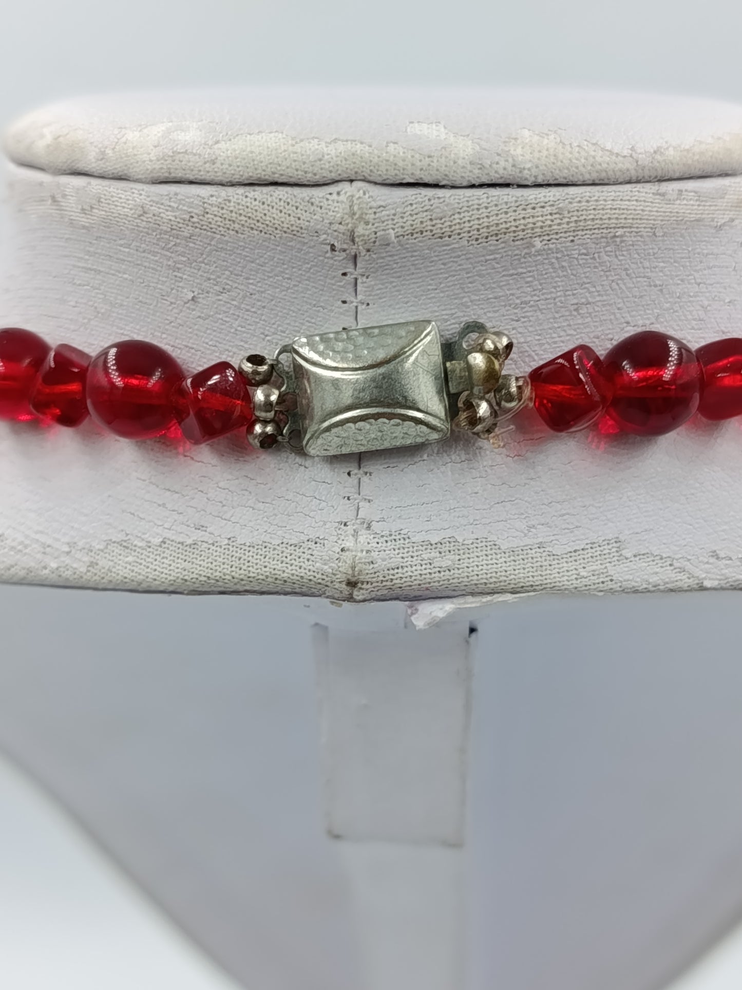 Vintage Halskette rot Glasperlen facettiert Collier klassisch elegant