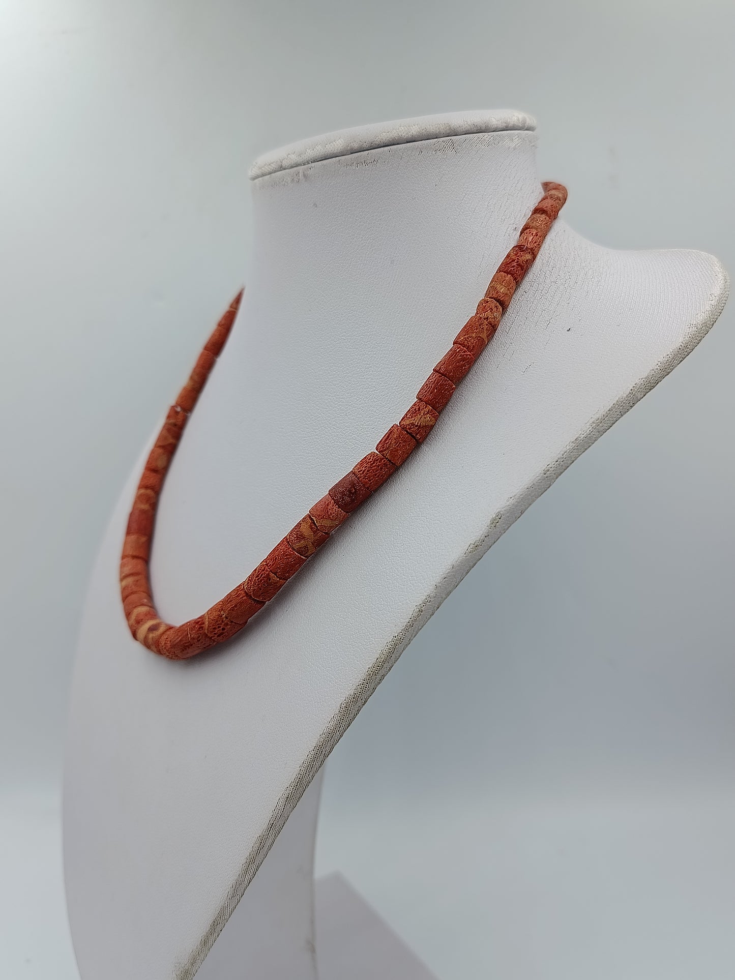 Vintage Halskette rot Naturstein Zylinderperlen Collier Ethno minimalistisch