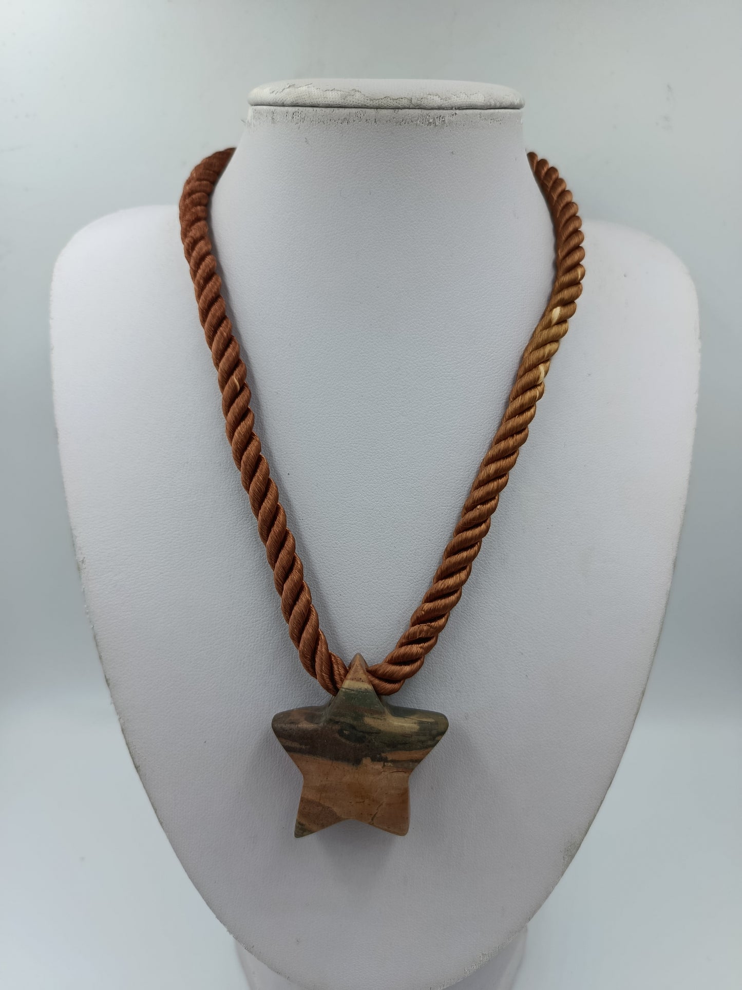 Vintage Halskette Kordel braun mit Stein Anhänger Stern Boho Ethno Statement