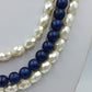 Vintage Mehrreihige Perlenkette Blau Creme