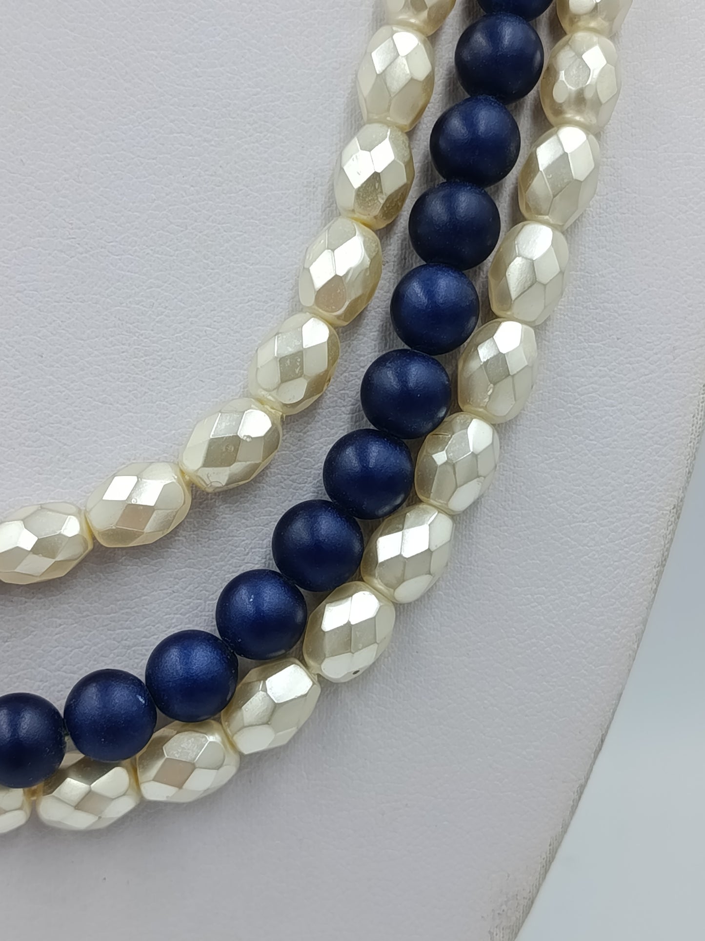 Vintage Mehrreihige Perlenkette Blau Creme
