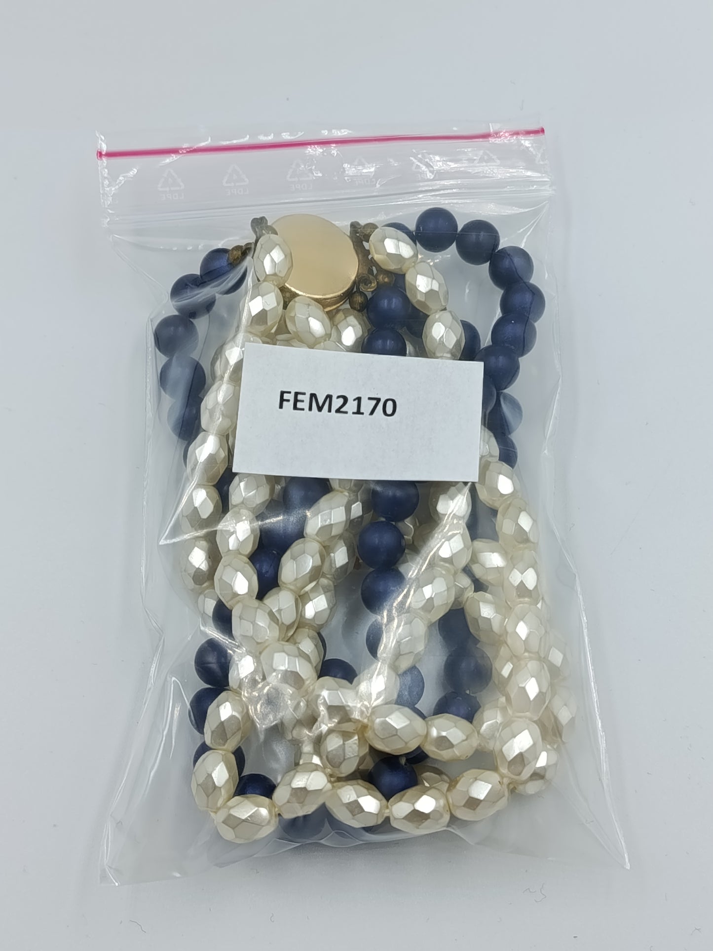 Vintage Mehrreihige Perlenkette Blau Creme