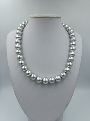 Vintage Perlenkette Silber Grau Große Kugelperlen Statement Halskette 44,5 cm
