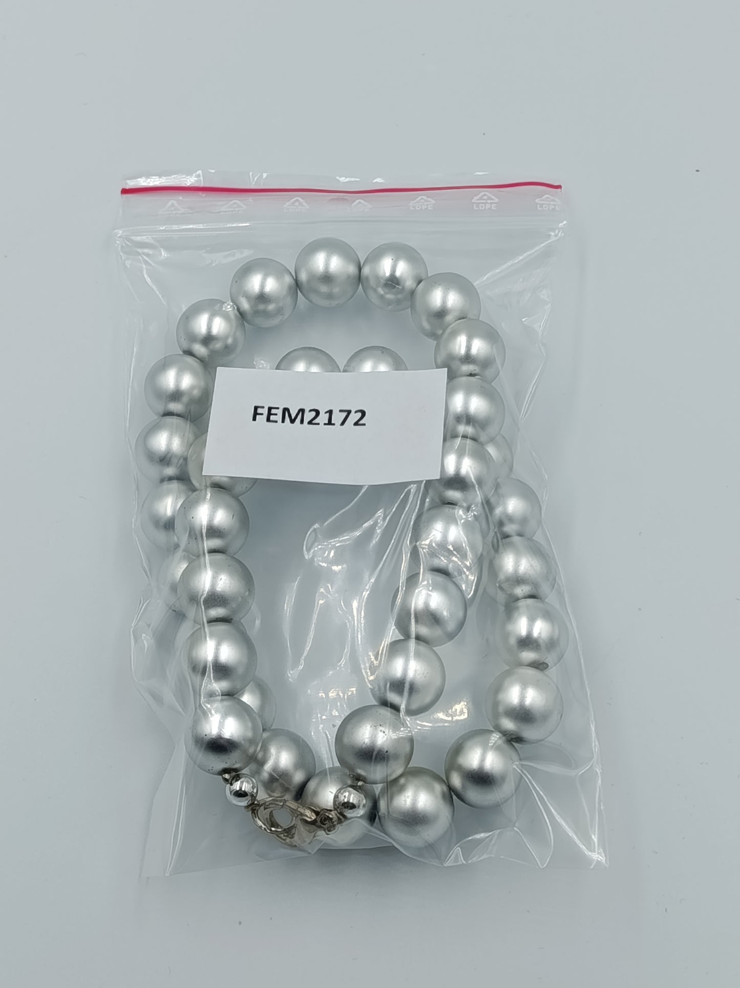 Vintage Perlenkette Silber Grau Große Kugelperlen Statement Halskette 44,5 cm