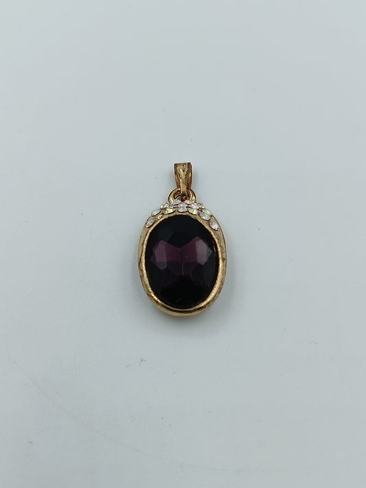 Vintage Anhänger Goldfarben mit dunkelrotem Stein Strassbesatz oval