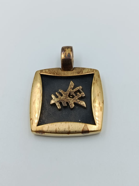 Markanter Vintage Anhänger abstrakt geometrisch goldfarben schwarz