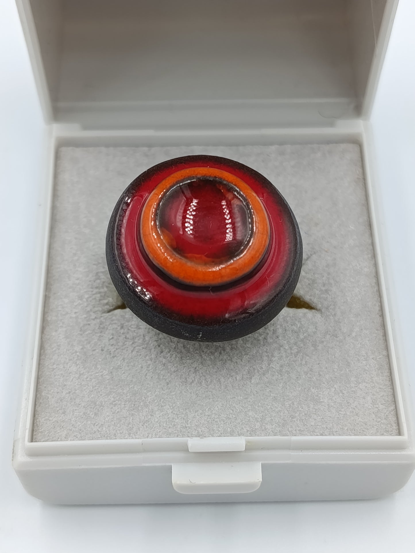 Vintage Designer Ring rot/orange Emaille verstellbar Statement