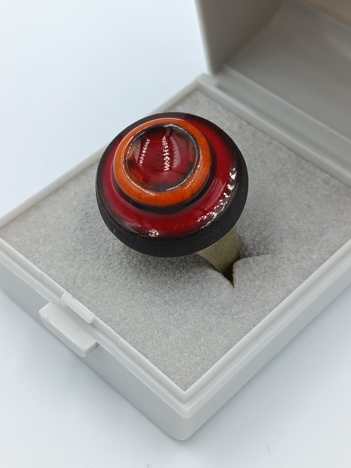 Vintage Designer Ring rot/orange Emaille verstellbar Statement
