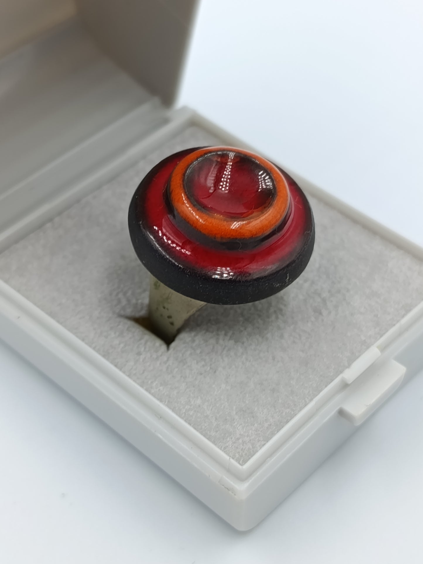 Vintage Designer Ring rot/orange Emaille verstellbar Statement