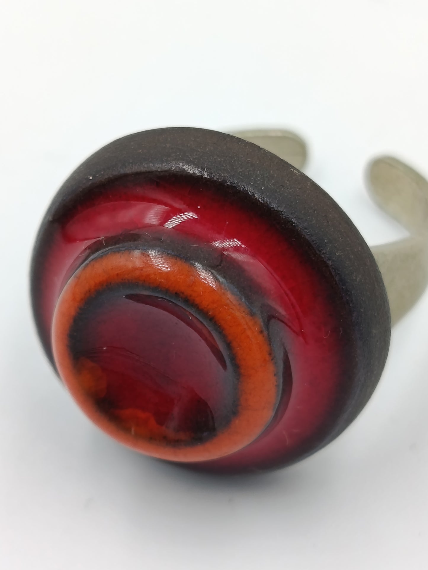 Vintage Designer Ring rot/orange Emaille verstellbar Statement