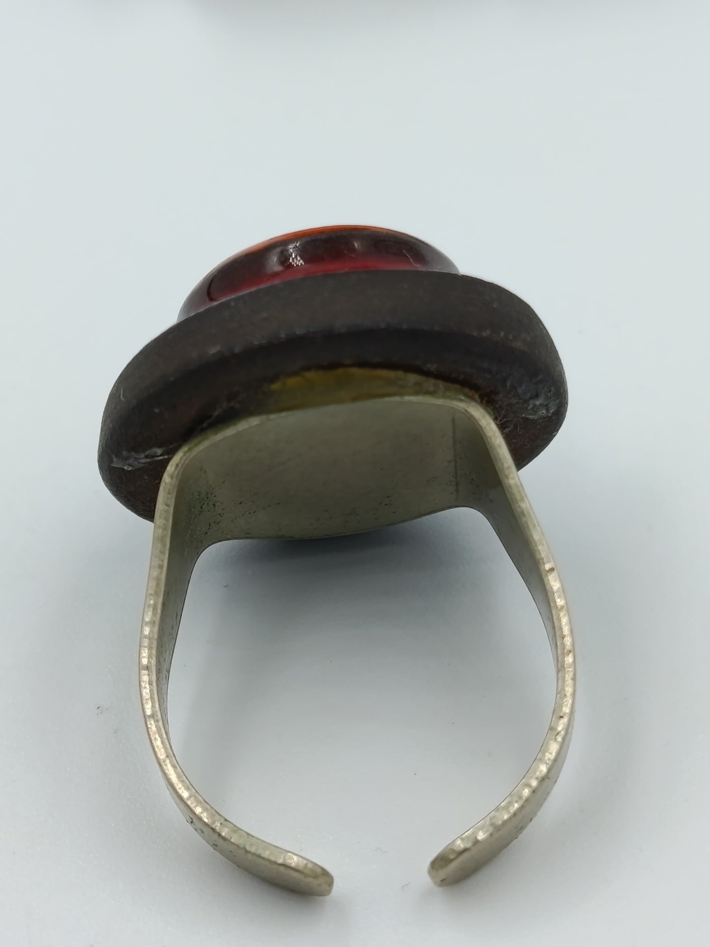 Vintage Designer Ring rot/orange Emaille verstellbar Statement
