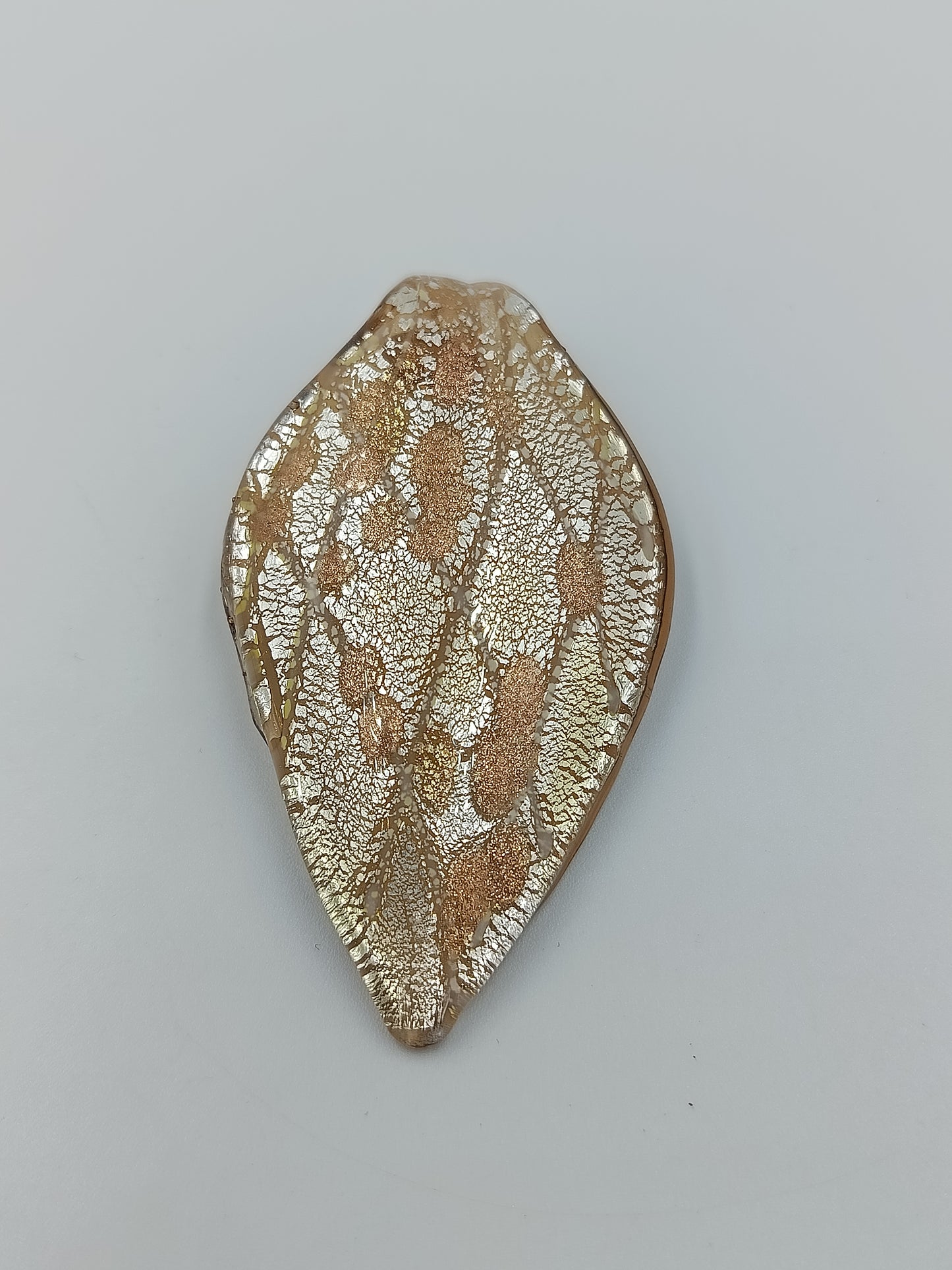 Vintage Glasanhänger Blattform Goldfluss Murano Stil  großer Schmuckanhänger