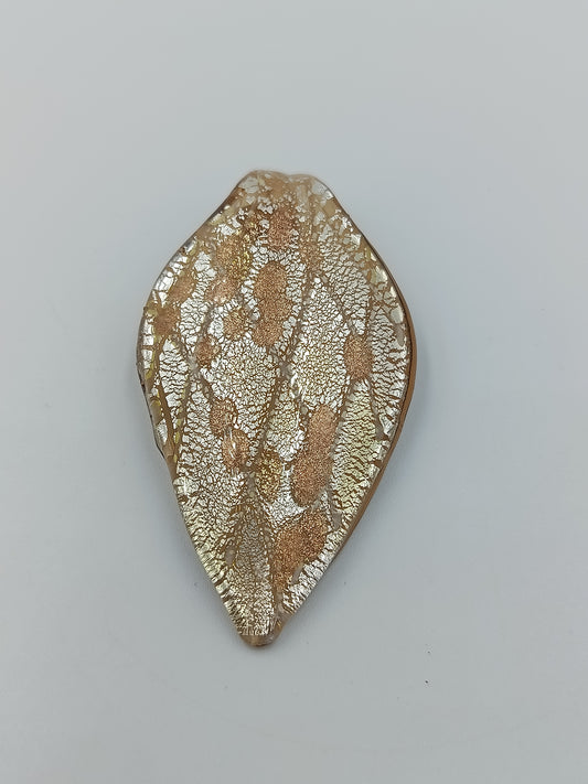 Vintage Glasanhänger Blattform Goldfluss Murano Stil  großer Schmuckanhänger
