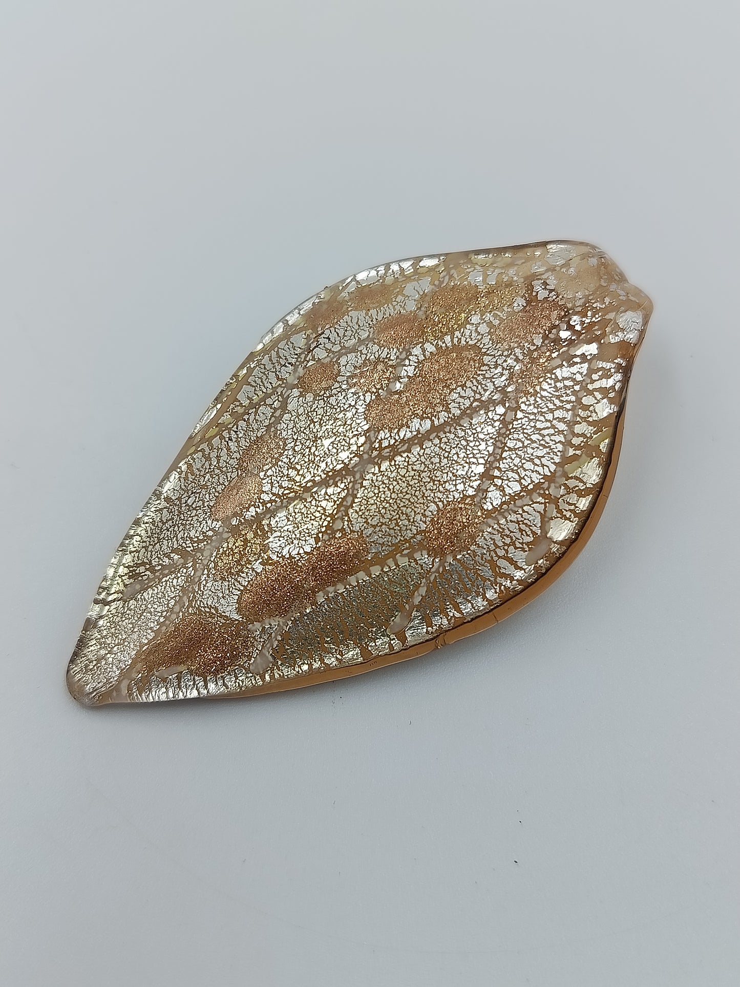 Vintage Glasanhänger Blattform Goldfluss Murano Stil  großer Schmuckanhänger