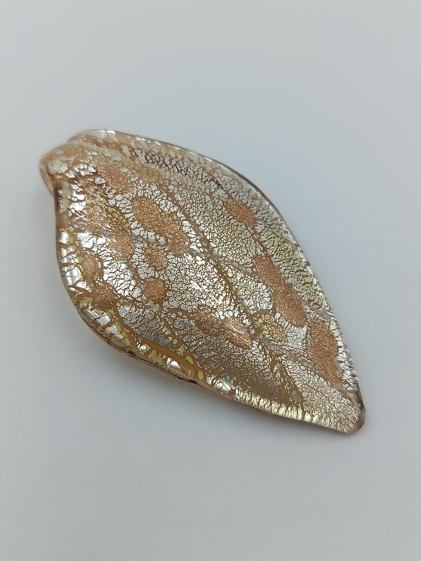 Vintage Glasanhänger Blattform Goldfluss Murano Stil  großer Schmuckanhänger