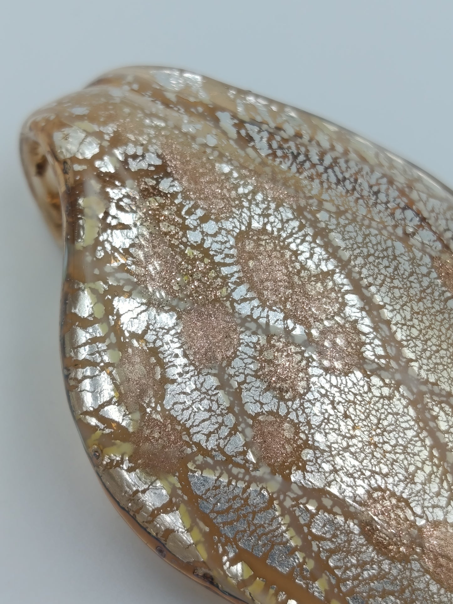Vintage Glasanhänger Blattform Goldfluss Murano Stil  großer Schmuckanhänger