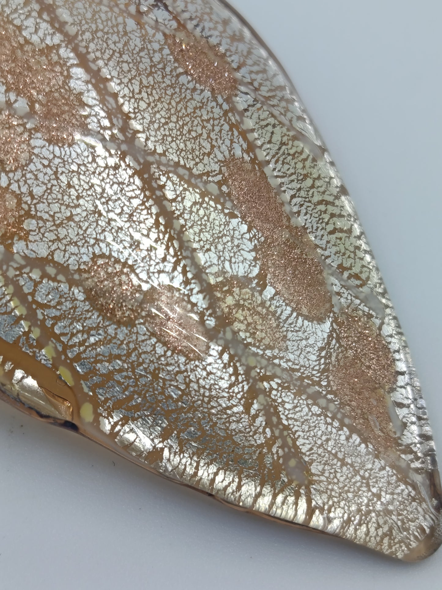 Vintage Glasanhänger Blattform Goldfluss Murano Stil  großer Schmuckanhänger