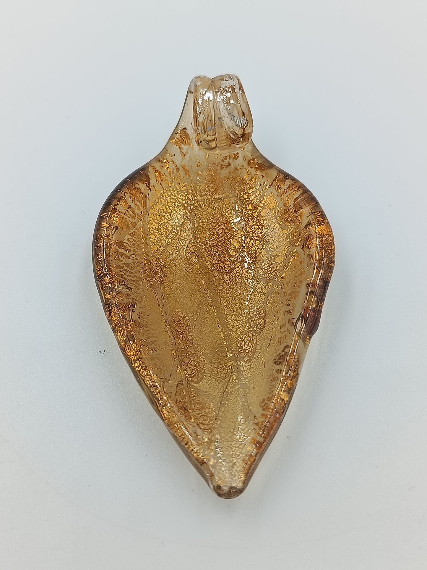 Vintage Glasanhänger Blattform Goldfluss Murano Stil  großer Schmuckanhänger