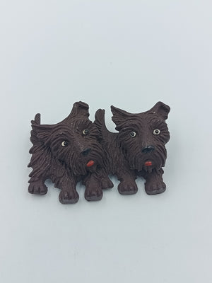 Vintage Brosche mit 2 Terrier Hunden süßes Retro Schmuckstück