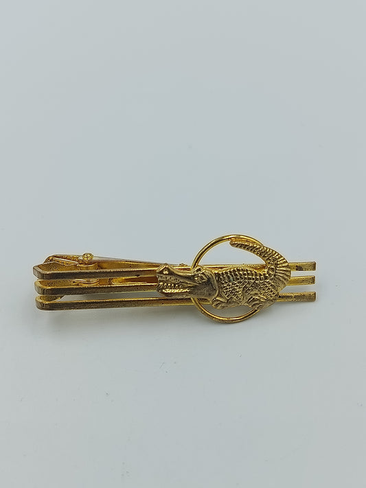 Vintage Krawattenklammer mit Krokodil Motiv  goldfarben