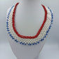 Vintage Perlenkette Rot Weiß Blau Handgefertigter Ethno Schmuck