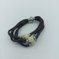Vintage Lederarmband braun geflochten mit Strass Perlen und Magnetverschluss
