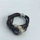 Vintage Lederarmband braun geflochten mit Strass Perlen und Magnetverschluss