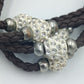 Vintage Lederarmband braun geflochten mit Strass Perlen und Magnetverschluss