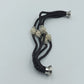 Vintage Lederarmband braun geflochten mit Strass Perlen und Magnetverschluss
