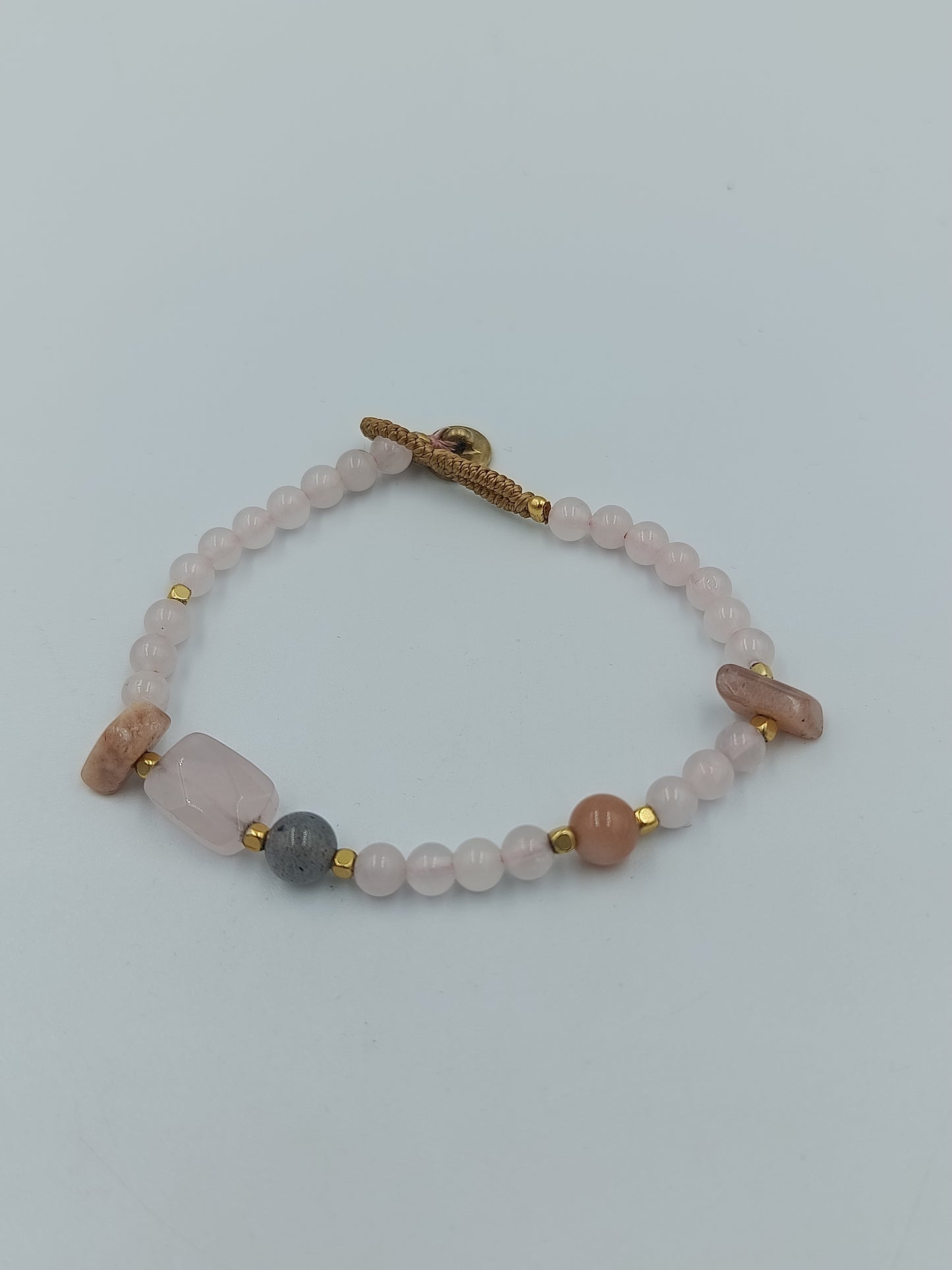 Armband Rosenquarz Naturstein Perlen rosa Boho verstellbar elegant