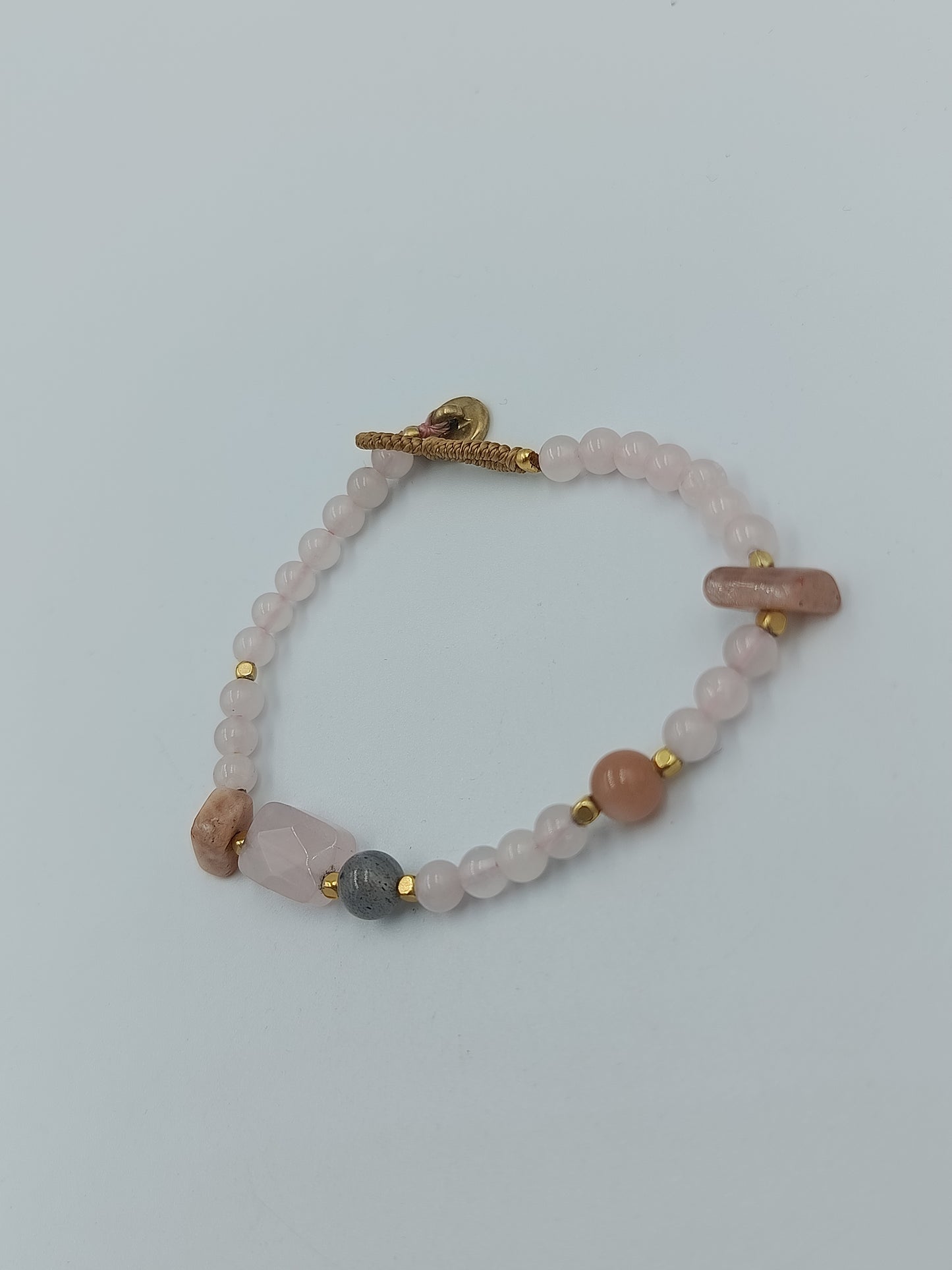 Armband Rosenquarz Naturstein Perlen rosa Boho verstellbar elegant
