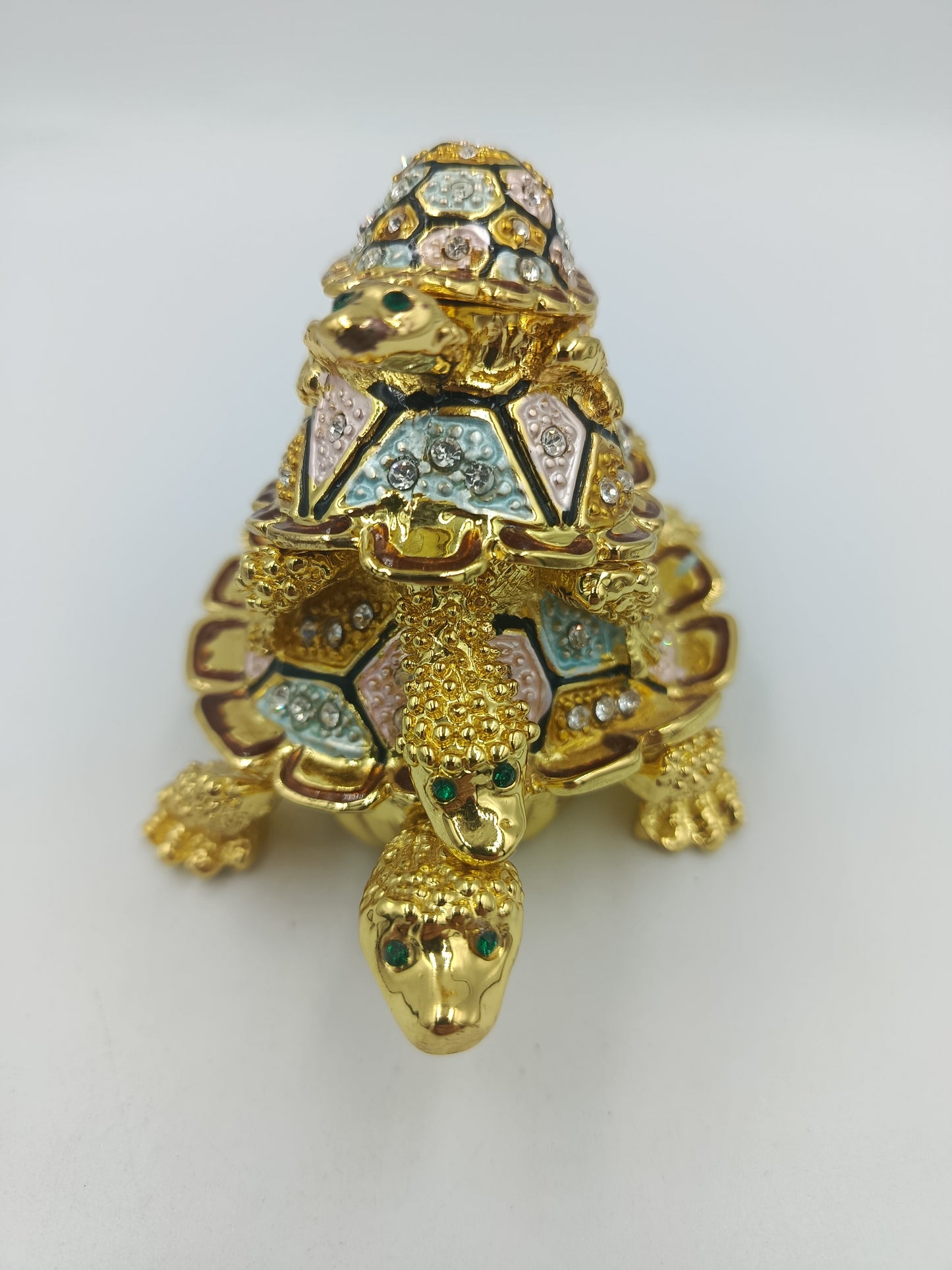 Schmuckdose Schildkröte goldfarben Emaille Strass Figur Box