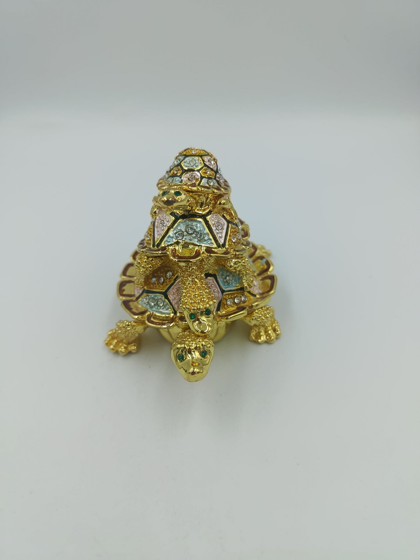 Schmuckdose Schildkröte goldfarben Emaille Strass Figur Box