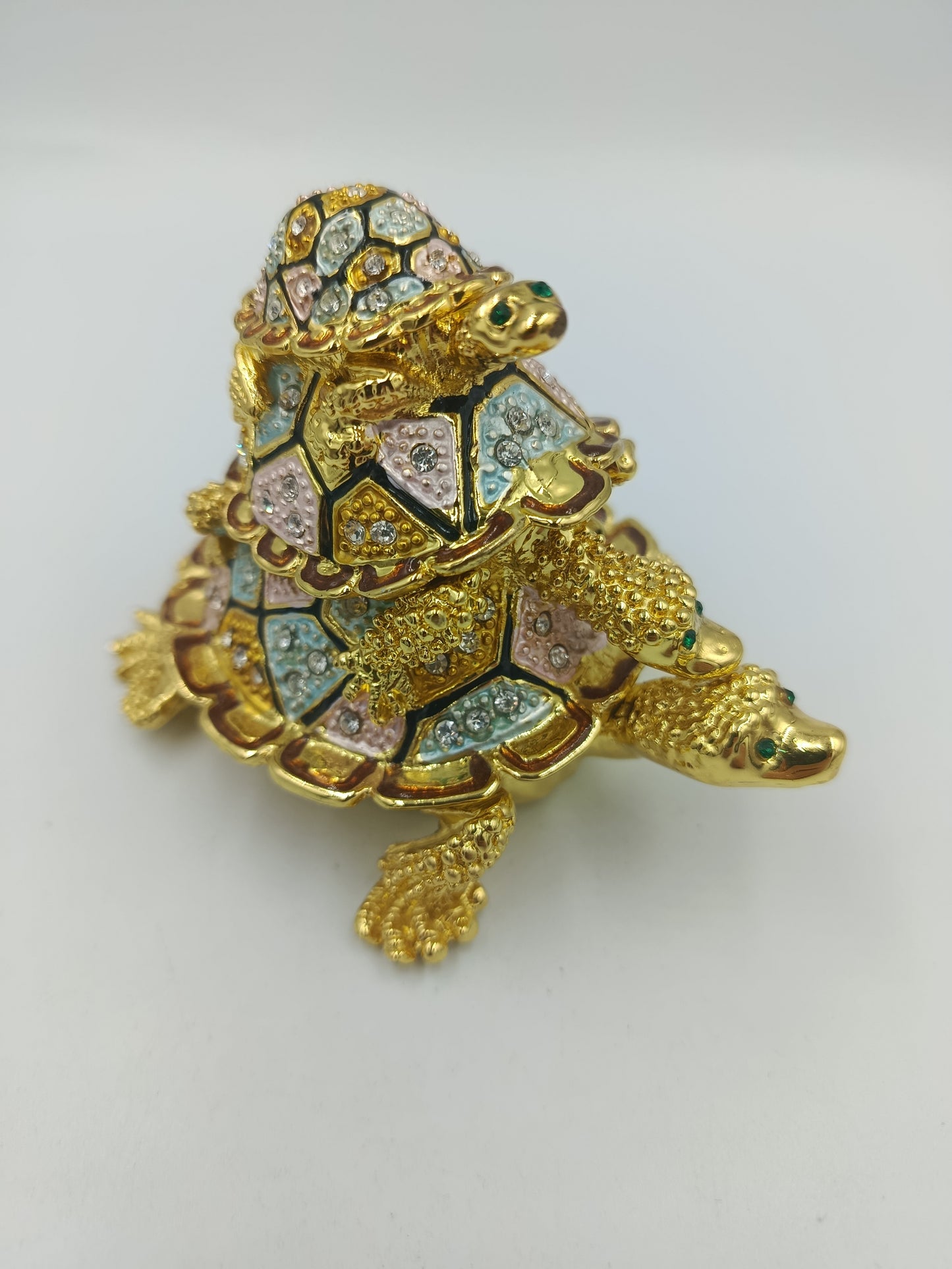 Schmuckdose Schildkröte goldfarben Emaille Strass Figur Box
