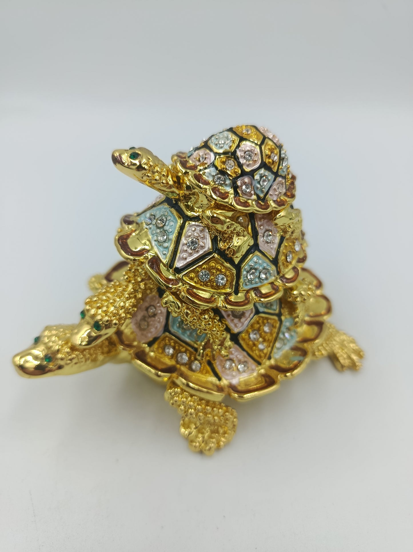 Schmuckdose Schildkröte goldfarben Emaille Strass Figur Box