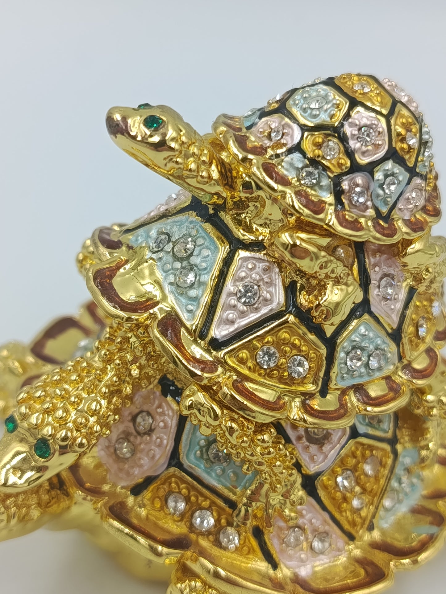 Schmuckdose Schildkröte goldfarben Emaille Strass Figur Box