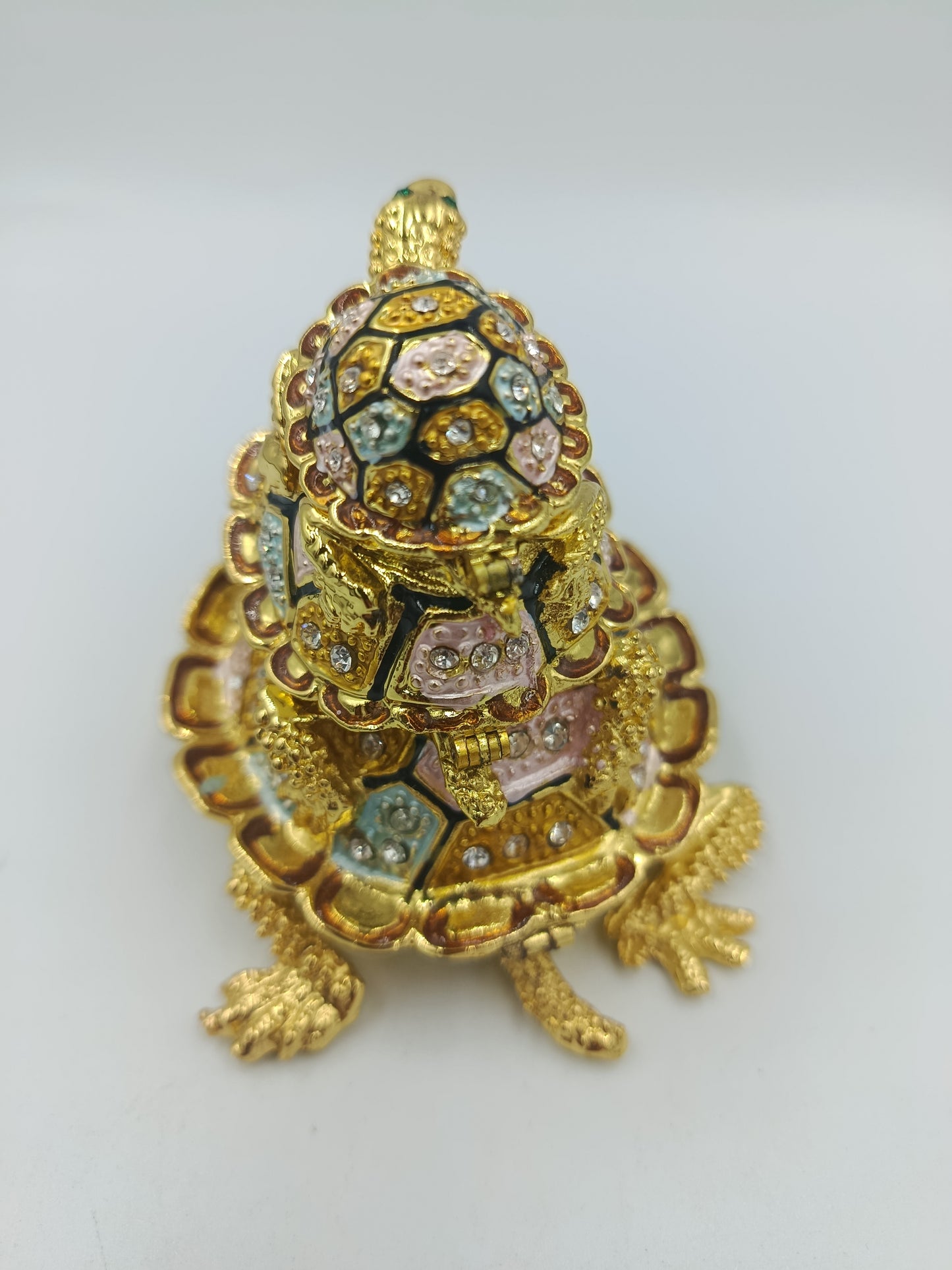 Schmuckdose Schildkröte goldfarben Emaille Strass Figur Box