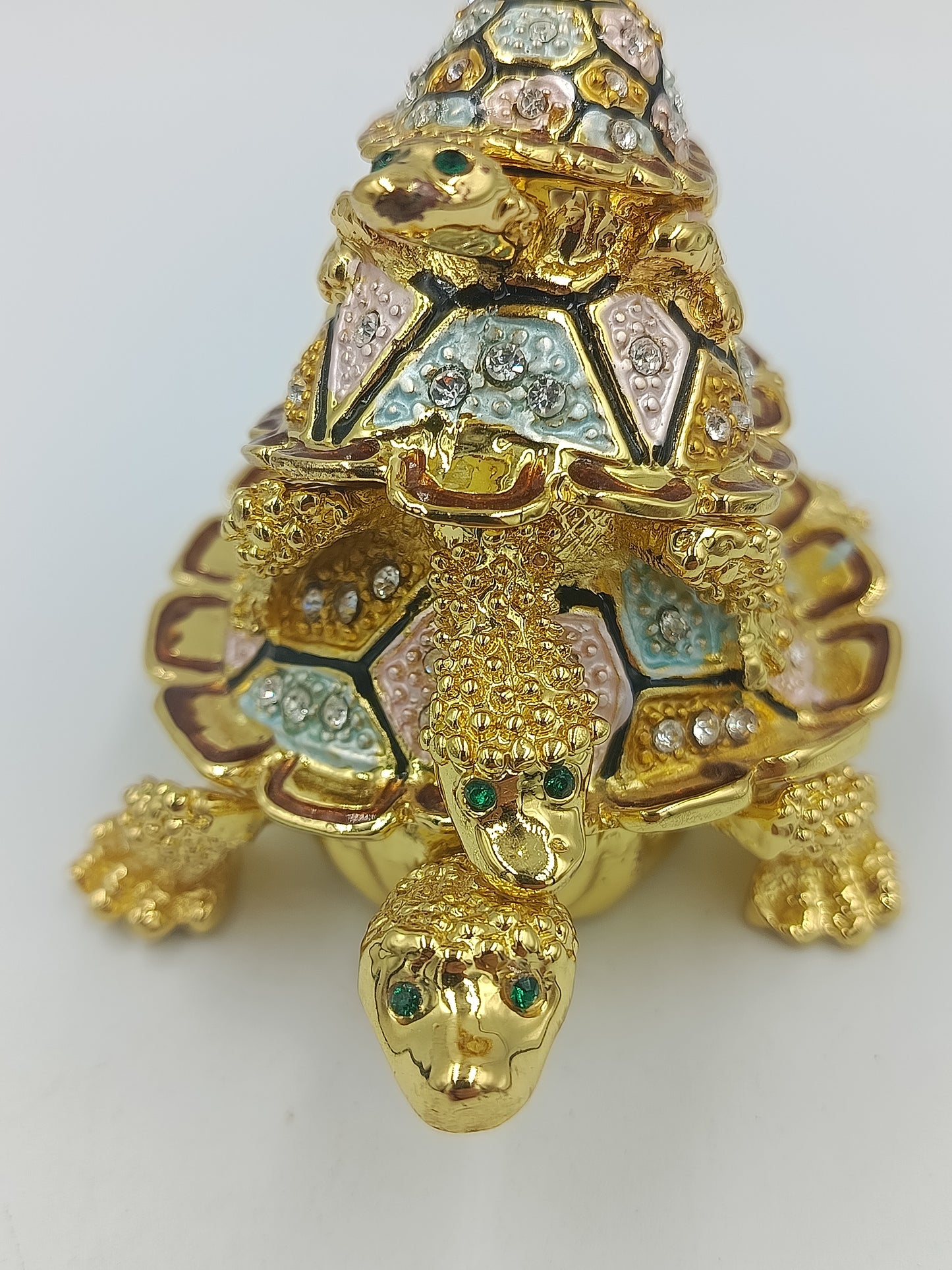 Schmuckdose Schildkröte goldfarben Emaille Strass Figur Box