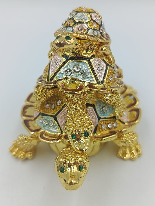 Schmuckdose Schildkröte goldfarben Emaille Strass Figur Box