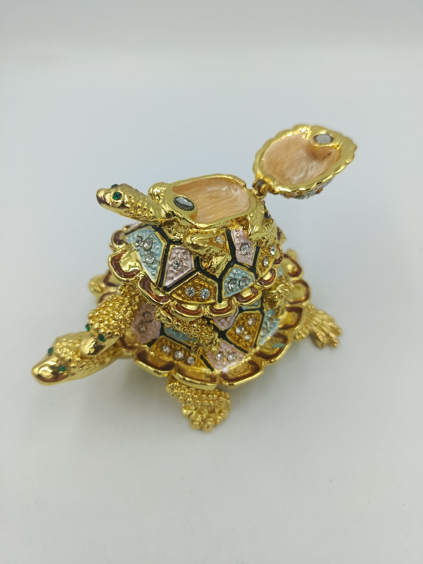 Schmuckdose Schildkröte goldfarben Emaille Strass Figur Box