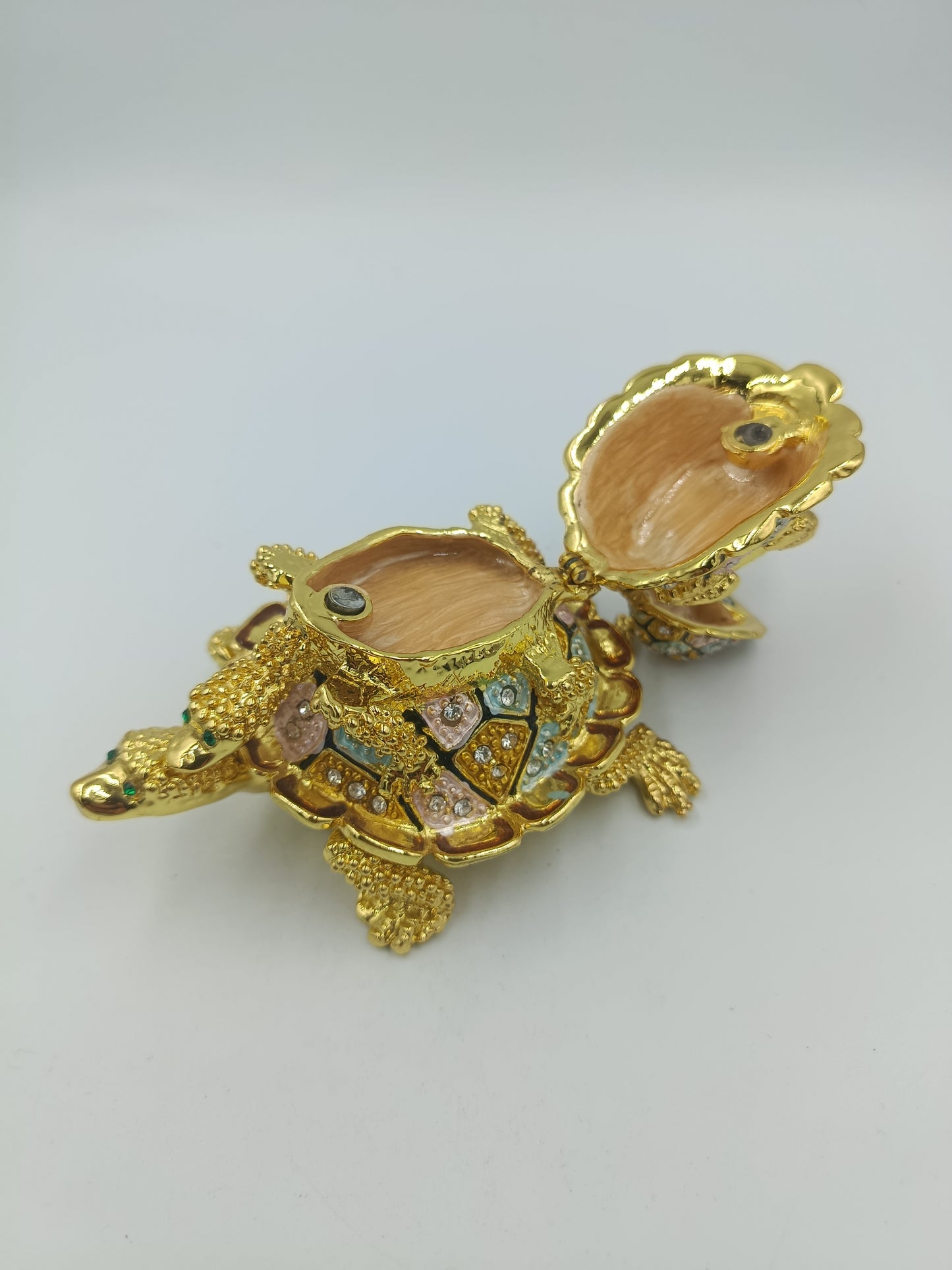 Schmuckdose Schildkröte goldfarben Emaille Strass Figur Box