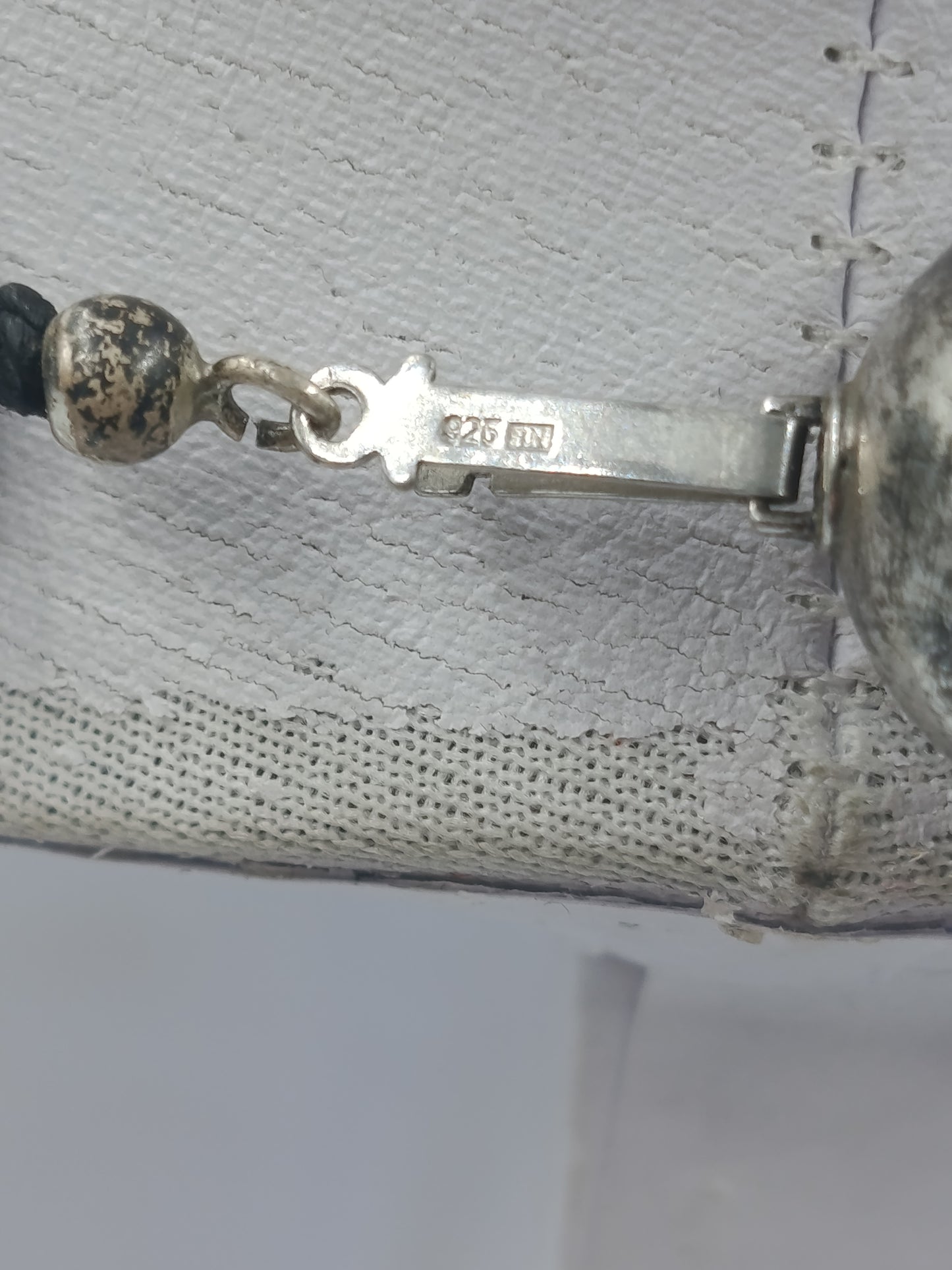Massive Kette Steinperlen grau 925 Silber Verschluss modern