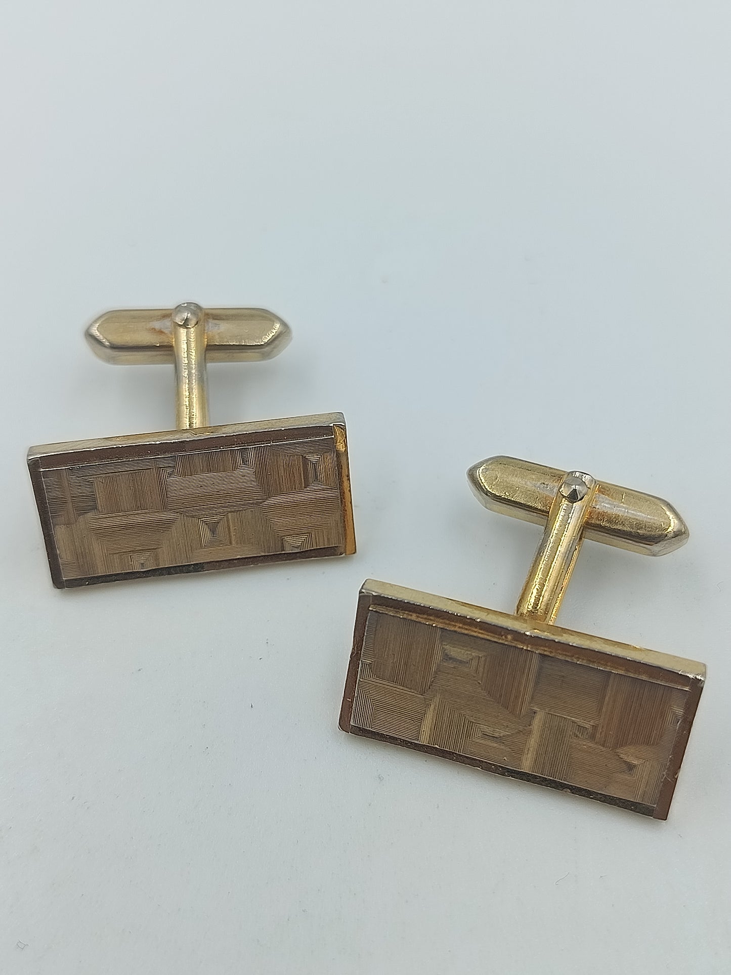 Vintage Manschettenknöpfe goldfarben rechteckig mit Muster