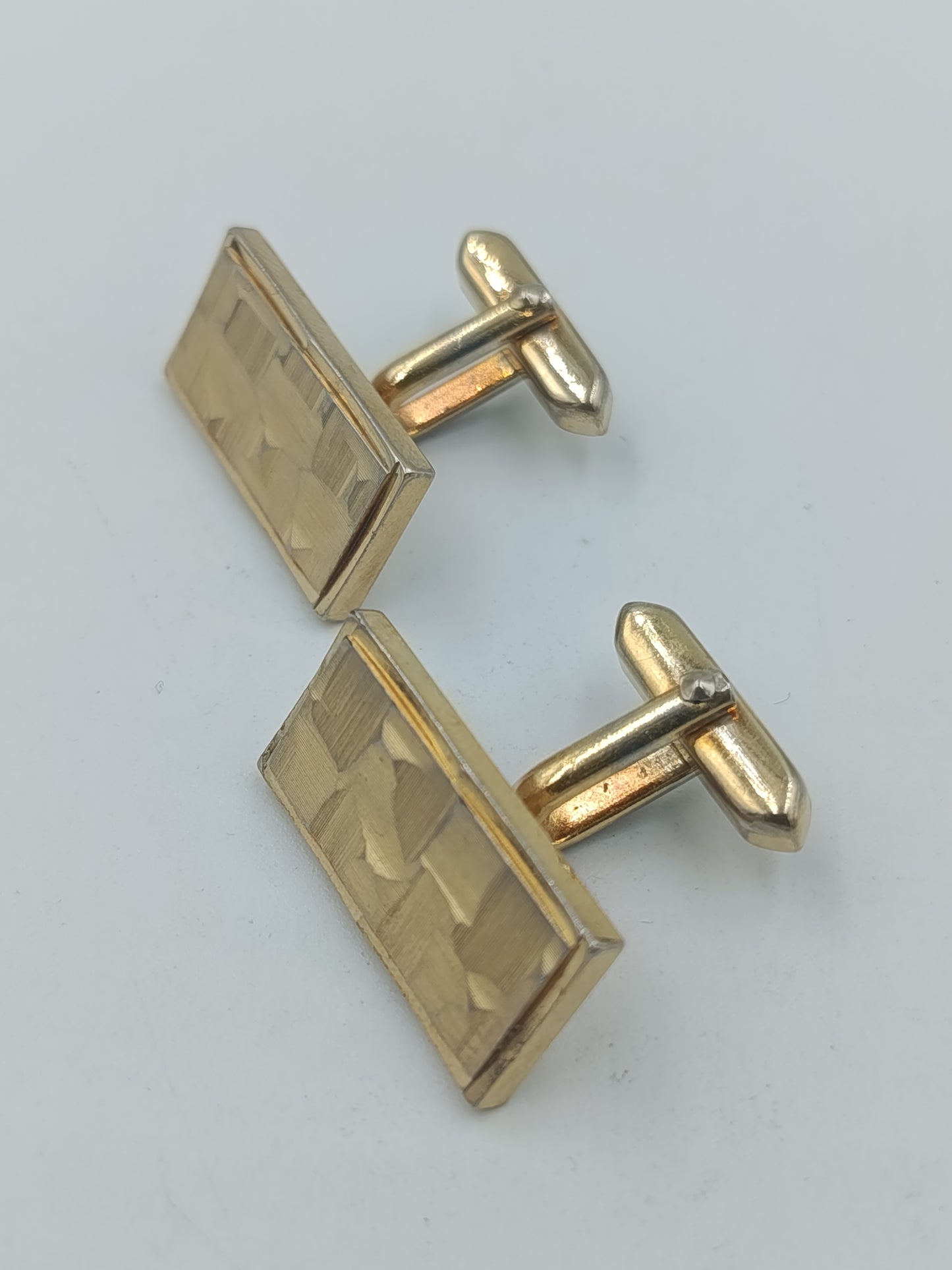 Vintage Manschettenknöpfe goldfarben rechteckig mit Muster