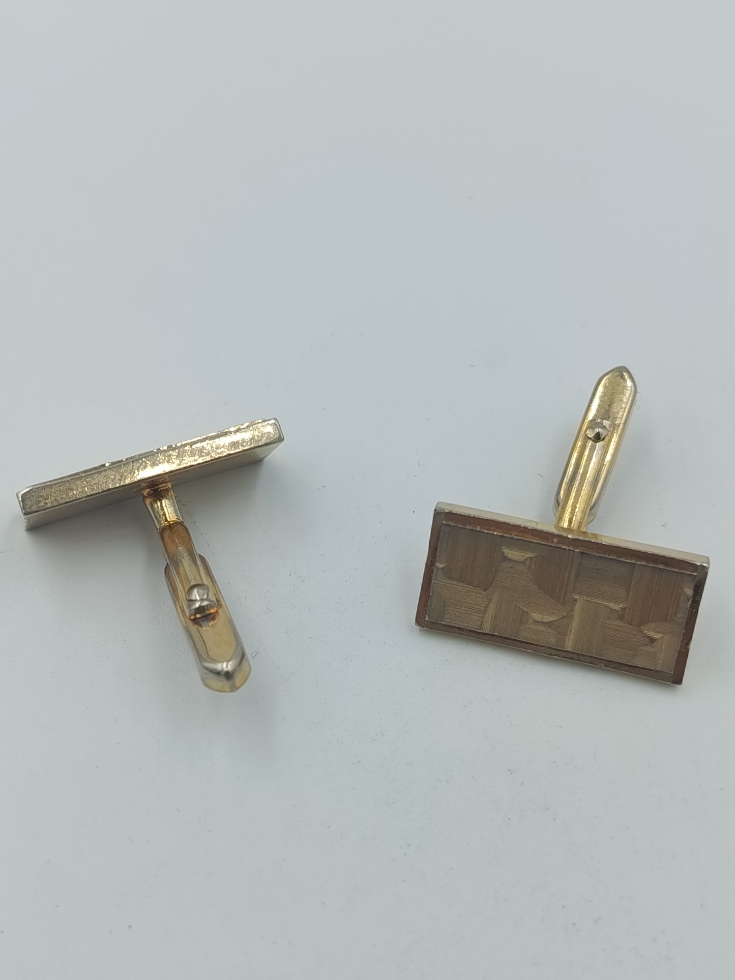 Vintage Manschettenknöpfe goldfarben rechteckig mit Muster
