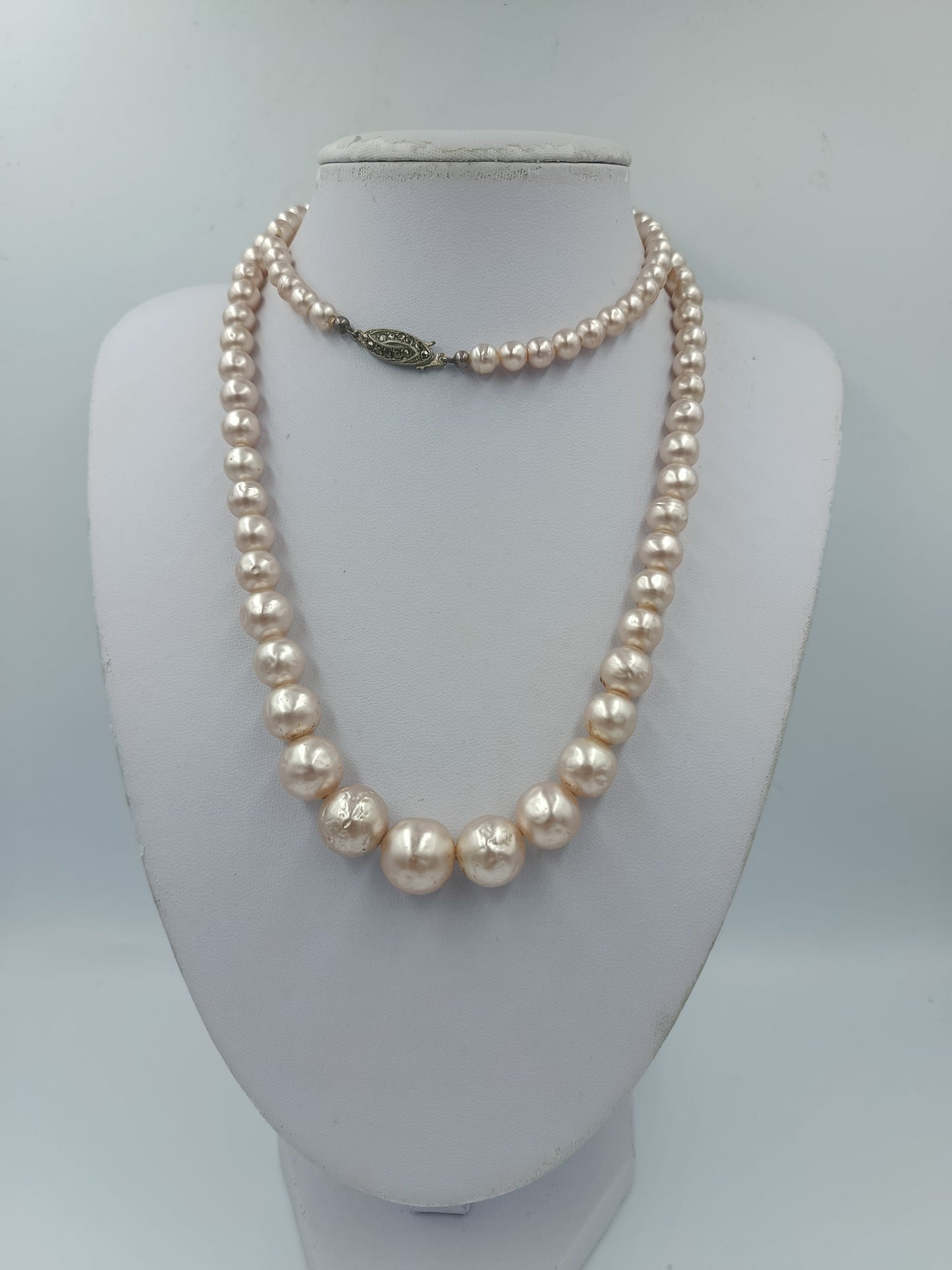 Edle Perlenkette mit 835 Silberverschluss 74 cm Vintage Collier
